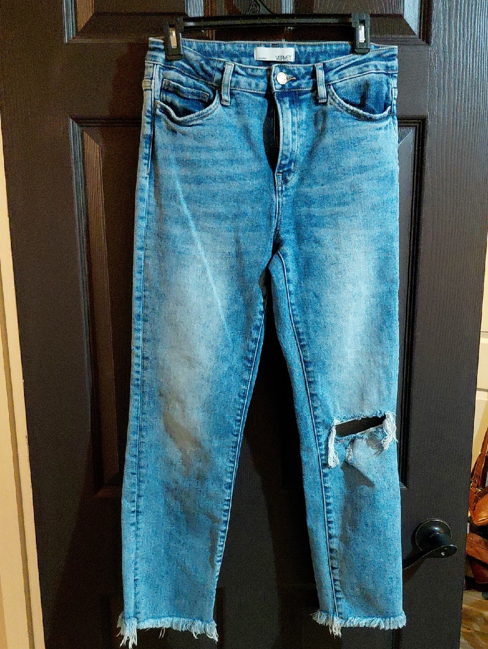 Women's Light Blue Distressed Ankle Jeans - Casual Cropped Fit